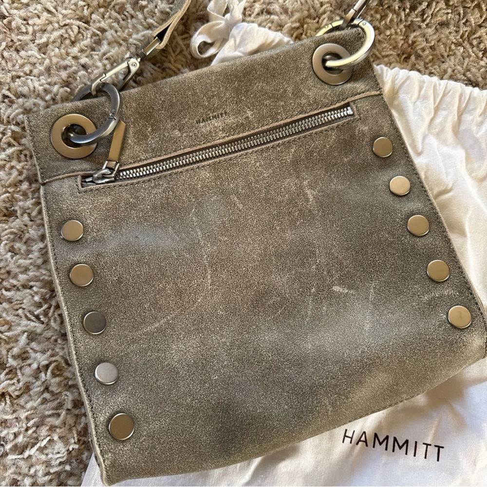 Hammitt Leather Crossbody Bag Brown Grey Gunmetal Grey Hardware - Picture 3 of 6